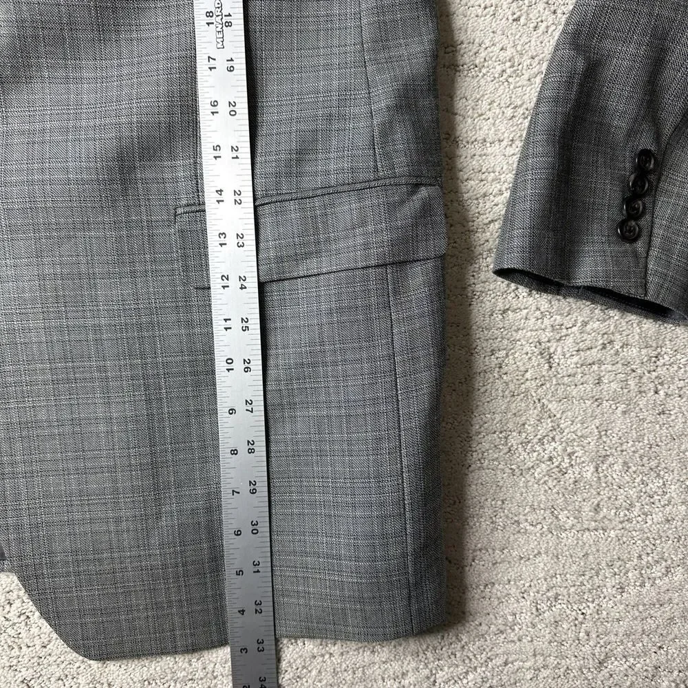 Men's Lauren Ralph Lauren 44L Grey Plaid Silk Wool Blend Suit Jacket Blazer Coat